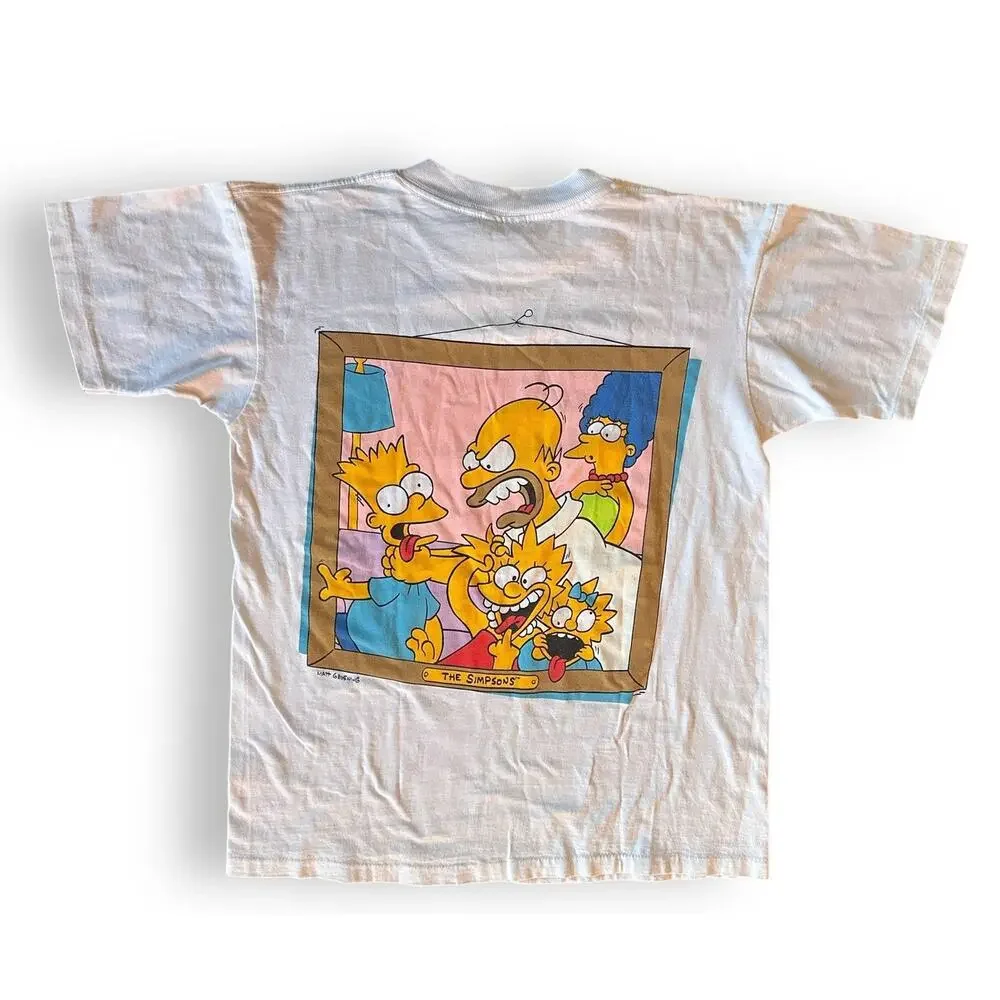 Vintage Simpsons Say Cheese Single Stitch Double Side White Shirt Changes M